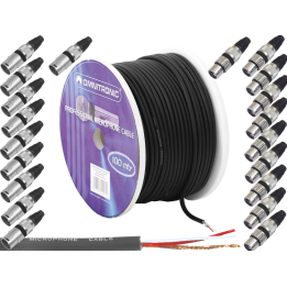 30300780 Omnitronic Microphone cable 2x0.22 100m bk + plugs su rocchetto 100 metri cavo microfonico con 10+10 connettori