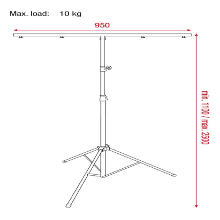 Showgear palo treppiedi con t-bar 3,0m 3000mm stativo aste mammoth