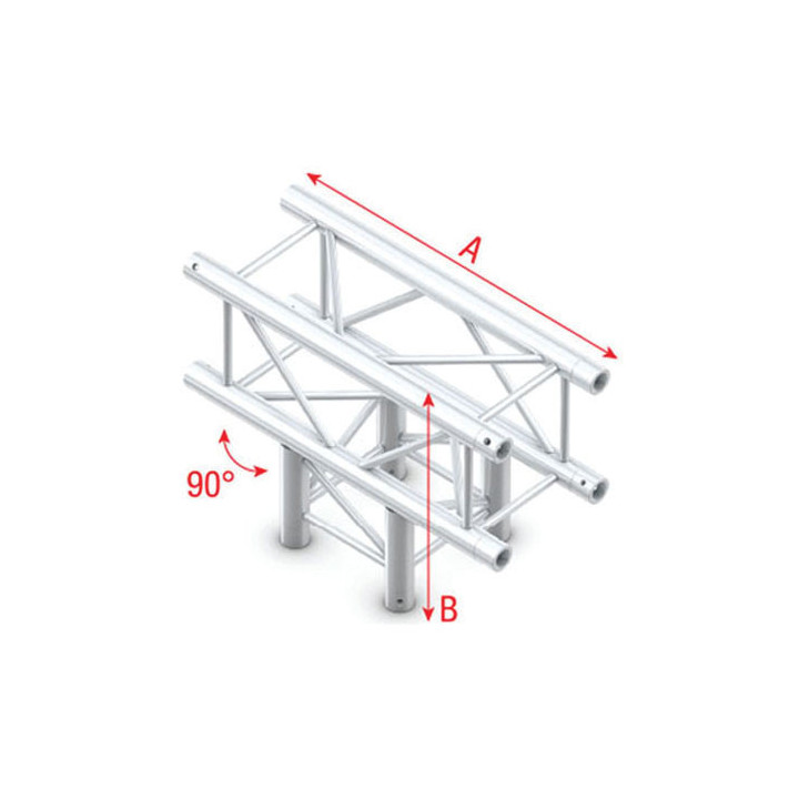 MILOS Pro-30 Square G Truss - T-Cross 3-way - 50 cm G (Global & Euro Ø 29,0 mm compatible) QTU35sp - 90° corner - silver - G