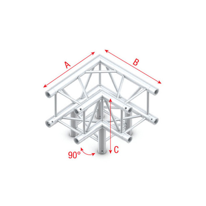MILOS Pro-30 Square G Truss - Corner 3-way G (Global & Euro Ø 29,0 mm compatible), Silver QLU30 - 90° corner - silver
