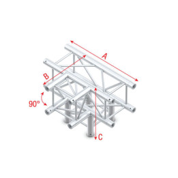MILOS Pro-30 Square G Truss - T-Cross + Down 4-way G (Global & Euro Ø 29,0 mm compatible), Silver QLVU40 - 90° corner - heavy du