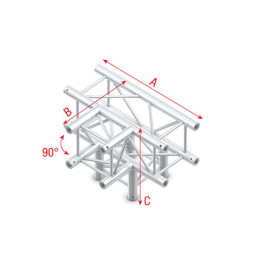 MILOS Pro-30 Square G Truss - T-Cross + Down 4-way - 71 cm G (Global & Euro Ø 29,0 mm compatible), Silver QLU40 - 90° corner - s