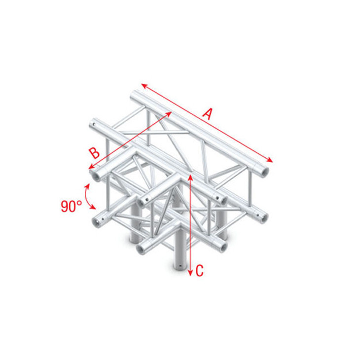 MILOS Pro-30 Square G Truss - T-Cross + Down 4-way - 71 cm G (Global & Euro Ø 29,0 mm compatible), Silver QLU40 - 90° corner - s