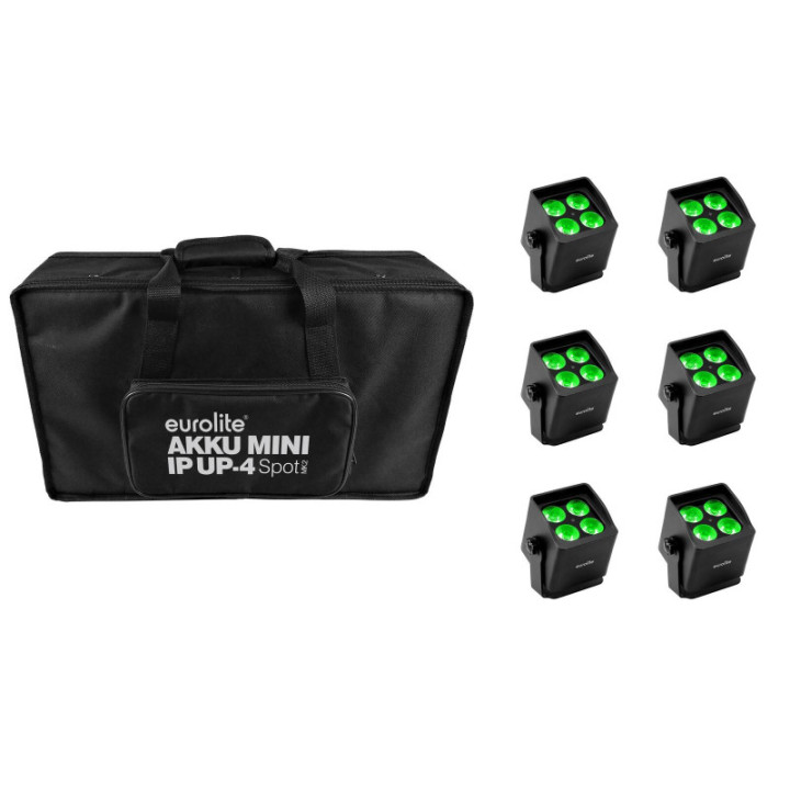 EUROLITE Set 6x AKKU Mini IP UP-4 QCL Spot MK2 + soft bag - KaotikaStore - 4026397711837