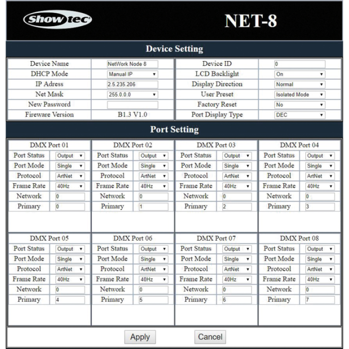 50809 SHOWTEC NET-8/3 8-Channel Art-Net/Kling-Net node - 3-pin XLR KaotikaStore 8717748464033