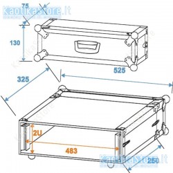 Roadinger Flightcase effect rack CO DD 2U 24cm deep black  2HE amplificazione radiomicrofoni finali 