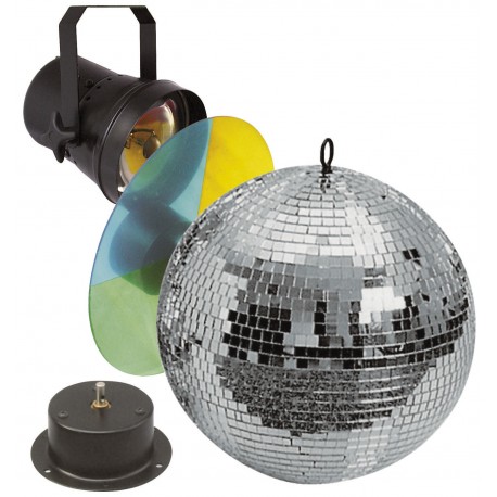 Set sfera specchiata 30cm incluso motore, faretto e ruota colori per discoteca e feste vintage club