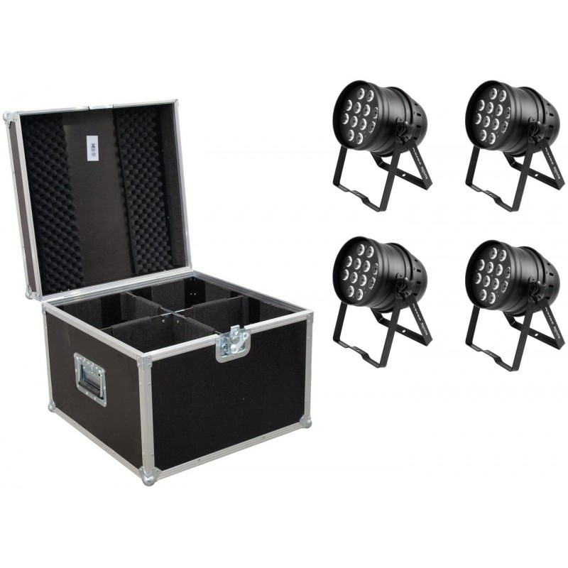 51914027 EUROLITE Set 4x LED PAR-64 HCL 12x10W bk + Case valigia baule fari PAR-64 teatro spettacoli eventi 4026397576627