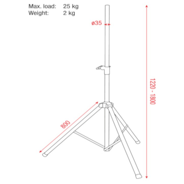 Showgear Speaker Stand Alluminio 1220-1.800 mm palo treppiede supporto casse attive e passive supporto D8321 EAN 8717748264596